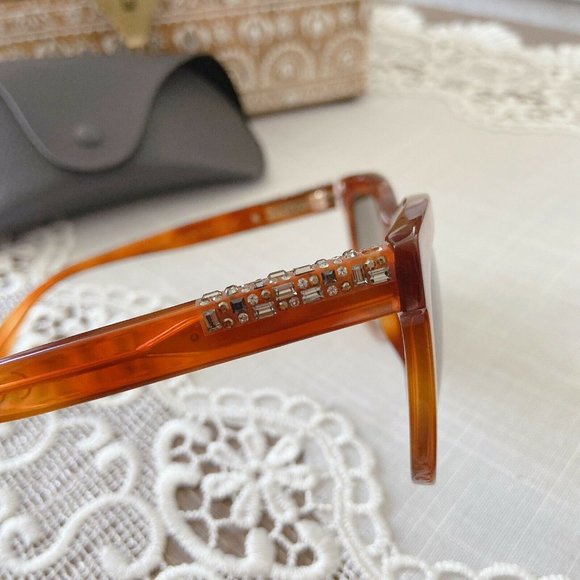 🆕Lanvin Square Crystal Sunglasses Tortoise Brown - Picture 7 of 10